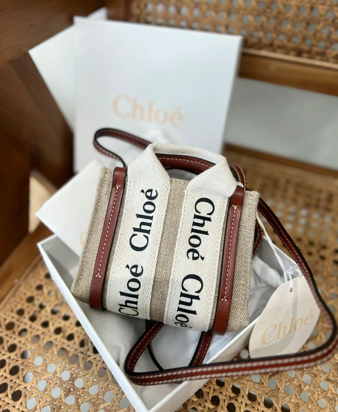 Chloe woody nano tote